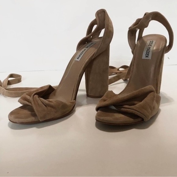 Steve Madden Clary Tan Suede Block Wrap Around Heels - Picture 3 of 9